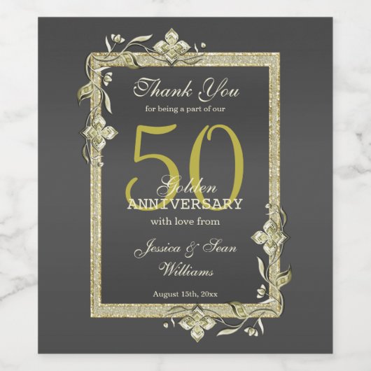 Gold Gem en Glitter 50th Golden Wedding Wijn Etiket (Enkel label)