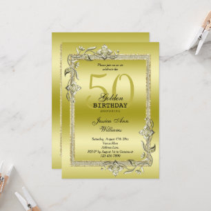 Gold Gem & Glitter 50th Golden Birthday Party Kaart