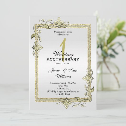 Gold Gem, Glitter en Platinum 1ste bruiloft Kaart (Staand voorkant)