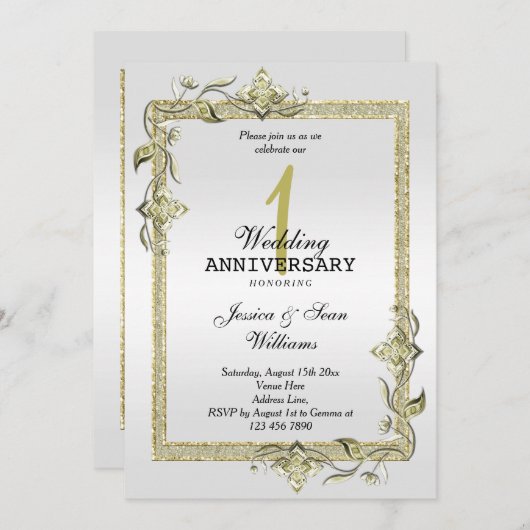 Gold Gem, Glitter en Platinum 1ste bruiloft Kaart (Voorkant / Achterkant)