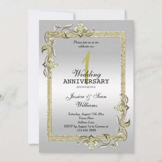 Gold Gem, Glitter en Silver 1st Wedding Kaart (Voorkant)