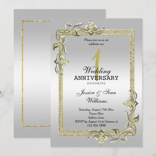 Gold Gem, Glitter en Silver 1st Wedding Kaart (Voorkant / Achterkant)