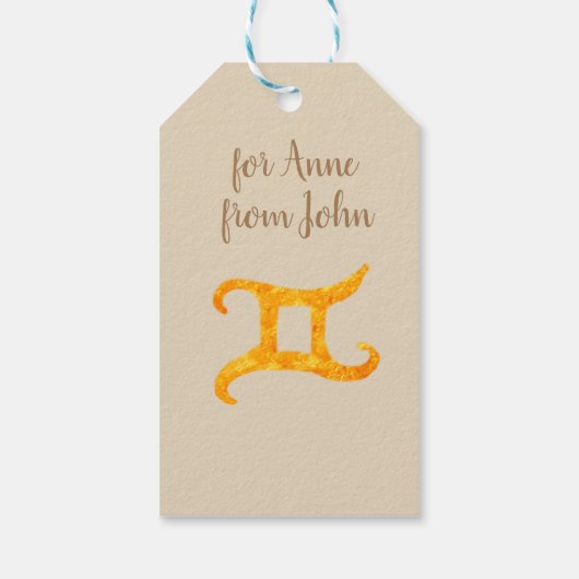 Gold Gemini Astrology Sign Cadeaulabel (Achterkant)