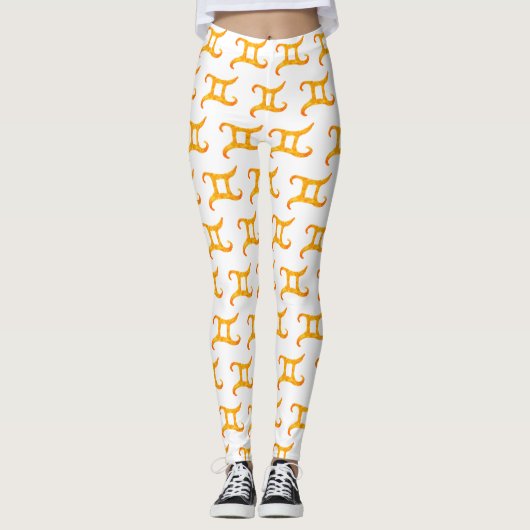 Gold Gemini Astrology Sign Leggings (Voorkant)