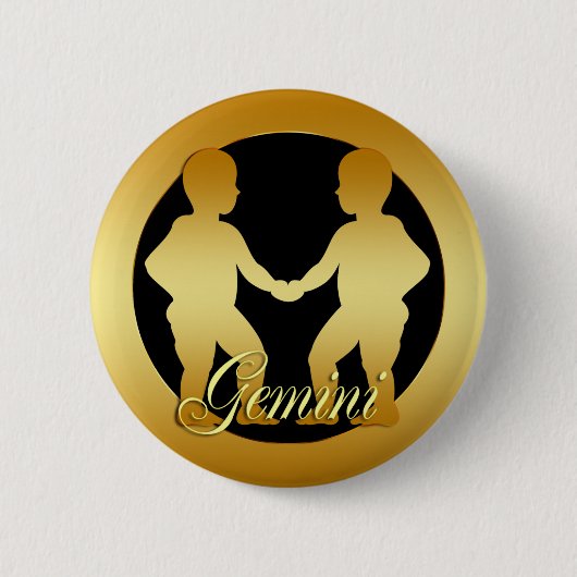 GOLD GEMINI ZODIAC SIGN RONDE BUTTON 5,7 CM (Voorkant)