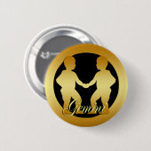 GOLD GEMINI ZODIAC SIGN RONDE BUTTON 5,7 CM (Voorkant /achterkant)