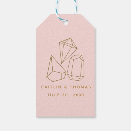 Gold Gemstenen Blush PInk Wedding Favor Bedankt Cadeaulabel (Achterkant)