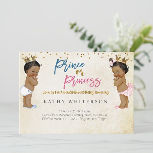 Gold gender reveal Uitnodiging (Staand voorkant)