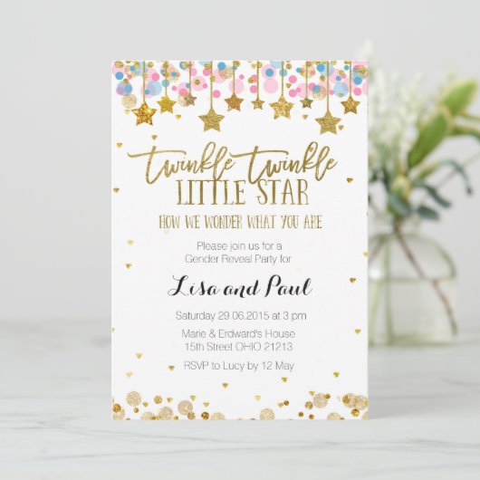 Gold Gender Reveal uitnodiging (Staand voorkant)