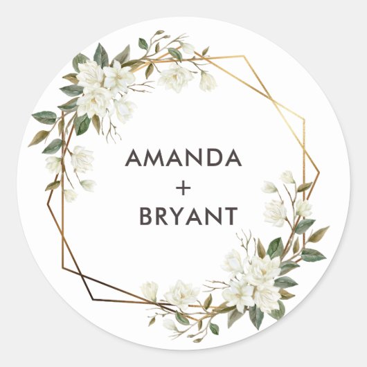 Gold Geo Lijst Magnolia Flower Sticker (Voorkant)