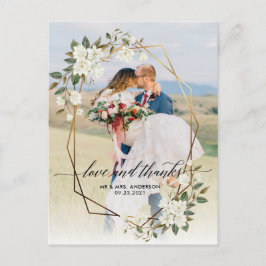 Gold Geo Lijst Magnolia foto bruiloft dank u Briefkaart