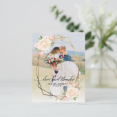 Gold Geo Lijst Peach Photo Wedding Dank u Briefkaart (Staand voorkant)