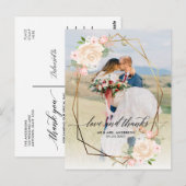 Gold Geo Lijst Peach Photo Wedding Dank u Briefkaart (Voorkant / Achterkant)