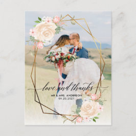 Gold Geo Lijst Peach Photo Wedding Dank u Briefkaart