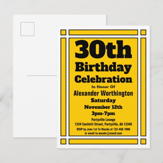 Gold Geometric 30th Birthday Invite Briefkaart (Voorkant / Achterkant)