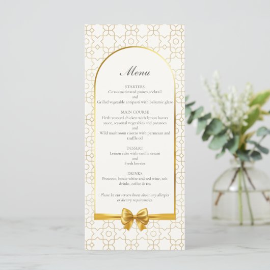 Gold Geometric Arch Art Deco Inspired Wedding Menu (Staand voorkant)