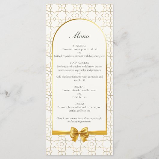 Gold Geometric Arch Art Deco Inspired Wedding Menu (Voorkant)