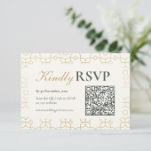 Gold Geometric Arch Wedding RSVP with QR Code Kaartje (Staand voorkant)