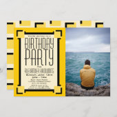 Gold Geometric Art Deco Birthday Party Invitation (Voorkant / Achterkant)