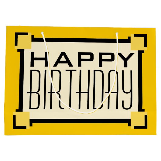 Gold Geometric Art Deco Happy Birthday Groot Cadeauzakje (Achterkant)