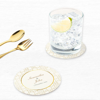 Gold Geometric Art Deco Pattern Wedding Ronde Kartonnen Onderzetter