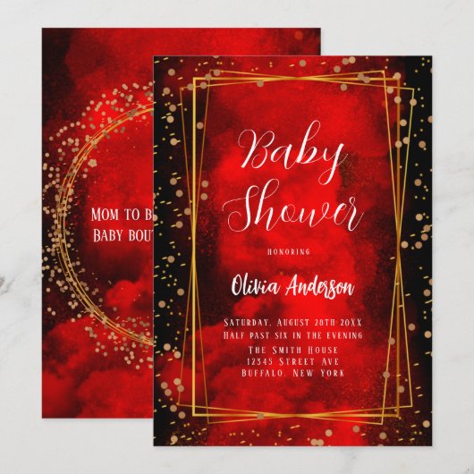 Gold Geometric Baby shower, zwart en rood Kaart (Voorkant / Achterkant)