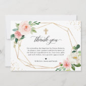 Gold Geometric Blush Floral Baptism Christening Bedankkaart (Voorkant)