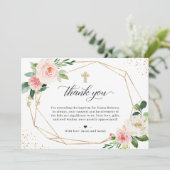 Gold Geometric Blush Floral Baptism Christening Bedankkaart (Staand voorkant)