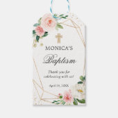 Gold Geometric Blush Floral Baptism & Christening Cadeaulabel (Voorkant)