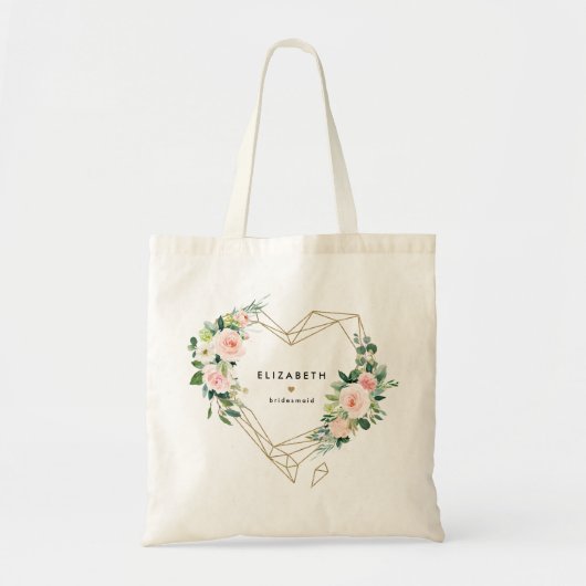Gold Geometric Blush Floral Custom Bridal Party Tote Bag (Voorkant)