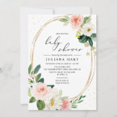 Gold Geometric Blush Pink Floral Baby shower Kaart (Voorkant)