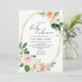 Gold Geometric Blush Pink Floral Baby shower Kaart (Staand voorkant)