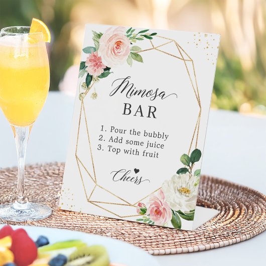 Gold Geometric Blush Pink Floral Mimosa Bar Reclamebord Met Voetstuk