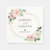 Gold Geometric Blush Pink Floral Wedding Servet (Voorkant)