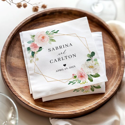 Gold Geometric Blush Pink Floral Wedding Servet