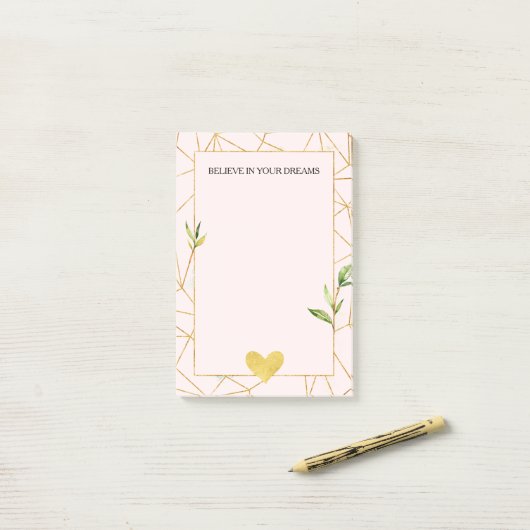 Gold Geometric Blush Pink Heart Post-it® Notes (Op bureau)
