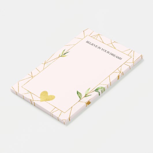 Gold Geometric Blush Pink Heart Post-it® Notes (Schuin)