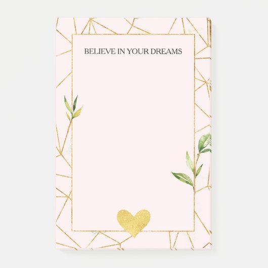 Gold Geometric Blush Pink Heart Post-it® Notes (Voorkant)