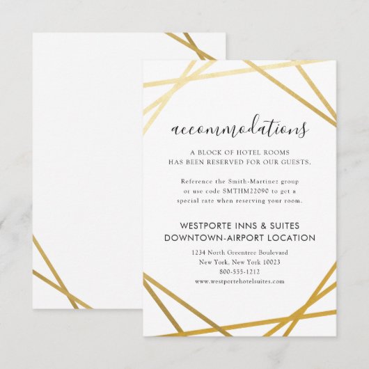 Gold Geometric Border Modern Hotel Info Informatiekaartje (Voorkant / Achterkant)