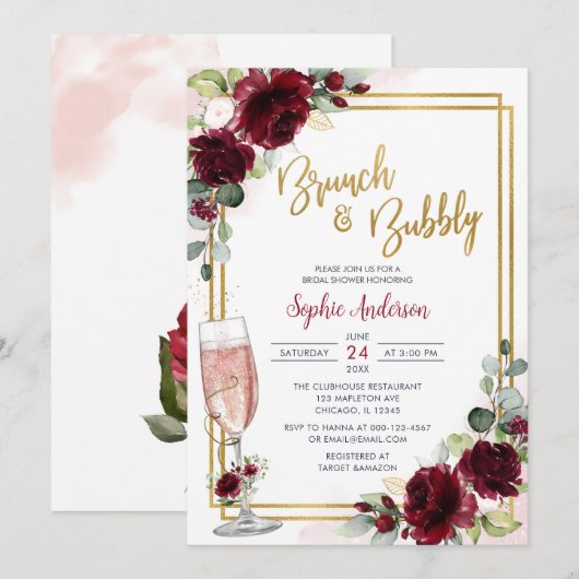 Gold Geometric Burgundy Floral Brunch en brabbel Kaart (Voorkant / Achterkant)