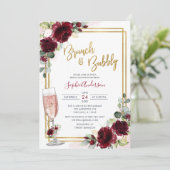 Gold Geometric Burgundy Floral Brunch en brabbel Kaart (Staand voorkant)