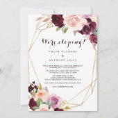Gold Geometric Burgundy Floral Elopement Reception Kaart (Voorkant)