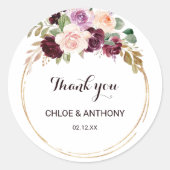 Gold Geometric Burgundy Floral Hartelijk dank Ronde Sticker (Voorkant)