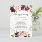 Gold Geometric Burgundy Floral Rehearsal Dinner Kaart (Staand voorkant)