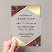 Gold Geometric Burgundy Marble Wedding Acryl Uitnodigingen (Insitu (Draagbaar))