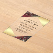 Gold Geometric Burgundy Marble Wedding Acryl Uitnodigingen (Laagn)