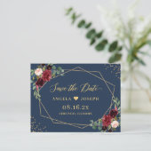 Gold Geometric Burgundy Navy Floral redt de datum Briefkaart (Staand voorkant)