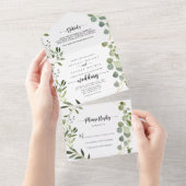 Gold Geometric Calligraphy Eucalyptus Wedding All In One Uitnodiging (Afscheurbaar)