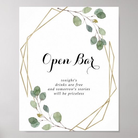 Gold Geometric Calligraphy Weddenschap Open Bar Poster (Voorkant)