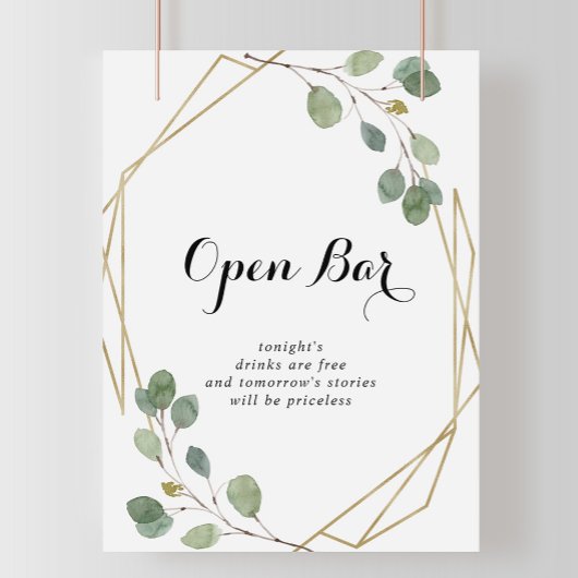 Gold Geometric Calligraphy Weddenschap Open Bar Poster